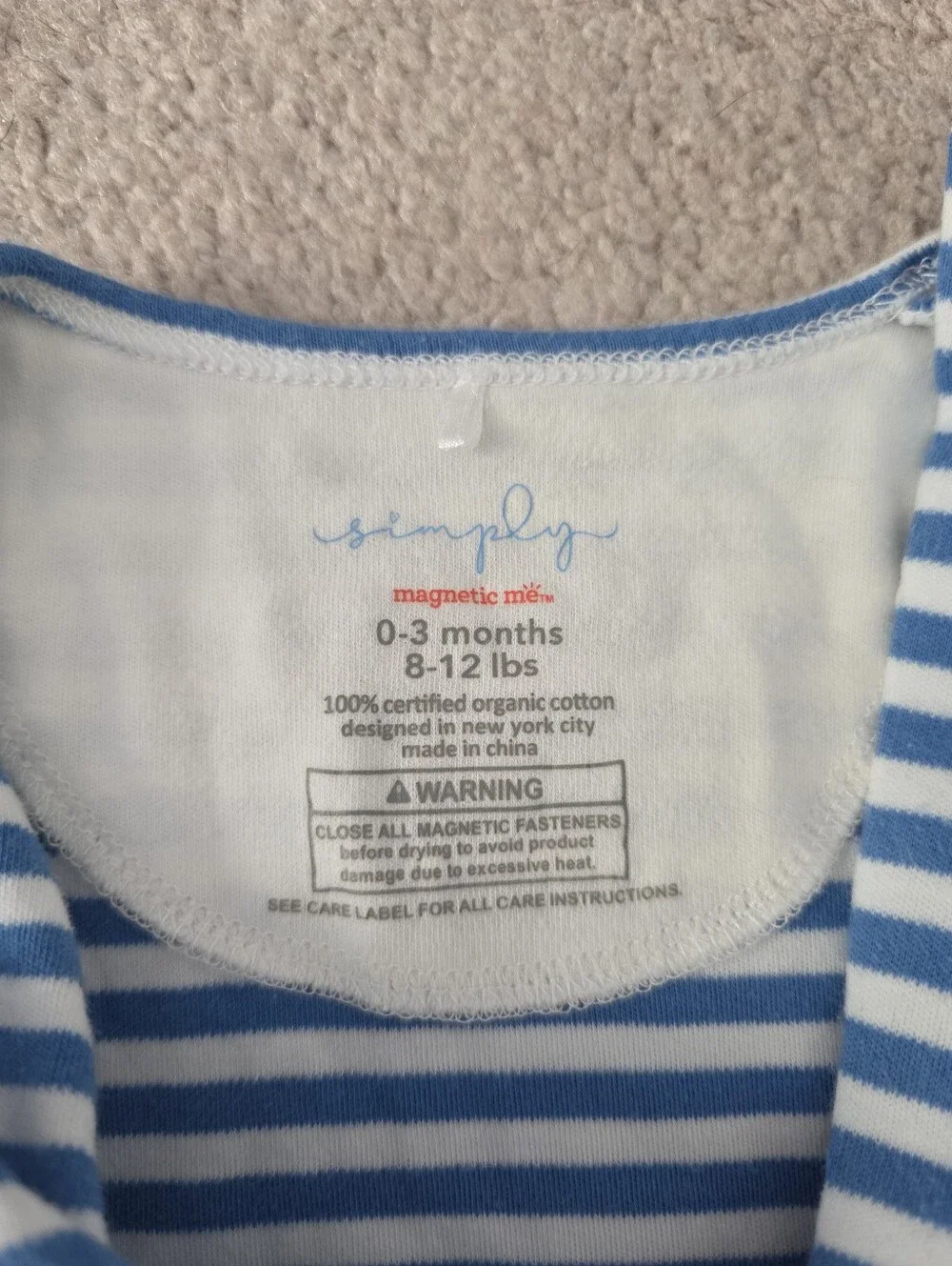 Baby Boy 0-3m Magnetic Blue And White Striped Footed Pajamas/sleeper